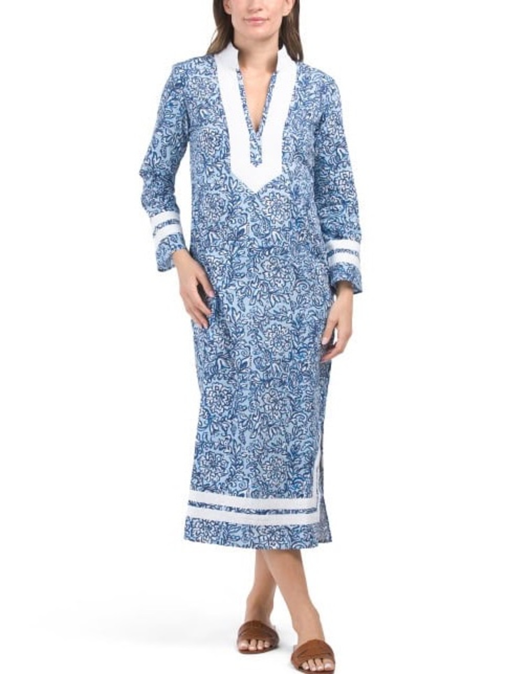 Sail to Sable Blue & White Caftan Dress
Size Small